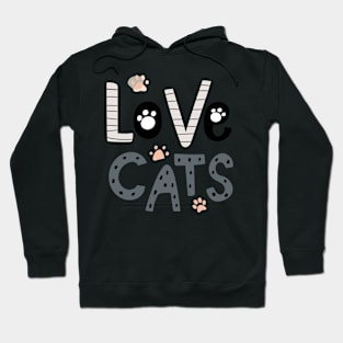 Grey Cute Love Cats Typography Hoodie